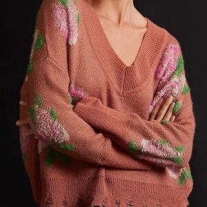 Anthropologie Drop Shoulder V-Neck Sweater